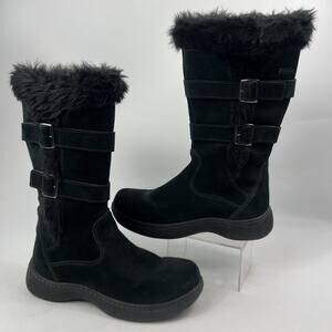 L.L.Bean Womens Winter Snow Boots Size 7.5 Black Suede Faux Fur PrimaLoft Zip
